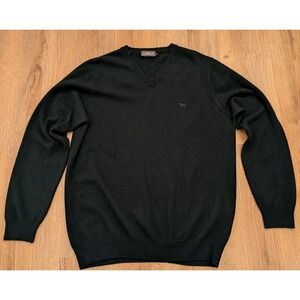 Rodd&Gunn Mens Black V Neck Merino Wool Cashmere Sweater Size L Preppy Academia